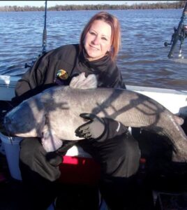 Her first love was flatheads but nowadays blue catfish get the same loving attention from Lex. If either a blue or a flathead is more than 30 pounds, she encourages anglers to release them. 