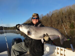 Dieter Melhorn says that big blues are caught in shallow water when conditions are right during February.