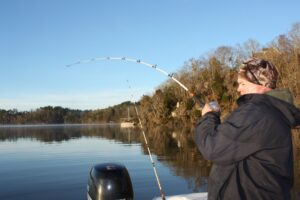 Big catfish are caught in deep and shallow water in February, but timing is the key.