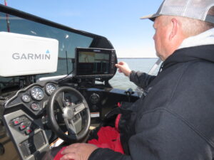 Cad Daly uses his electronics to position the boat and then Spot-Locks over his intended target. Once positioned he deploys his baits directly under the boat. 