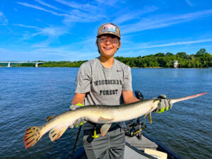 They are not really considered sport fish, in fact many anglers call them trash fish. However, Edwards thoroughly enjoyed the fierce battle with this large longnose gar the same morning he caught the rare white catfish. Biologists say gar remain virtually unchanged by evolution since the prehistoric days. (Capt. Richard Simms Photo)