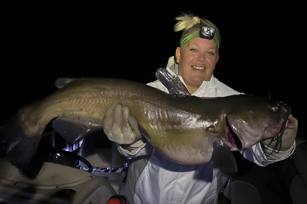T.J. Gramberg of Siren, Wisconsin, targets fat channel catfish like this one when she’s out guiding anglers on the Clam River lakes. (T.J. Gramberg photo)