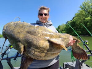 West Virginia catfish guide Tabitha Linville targets giant catfish and loves tangling with big flatheads like this one. (Tabitha Linville photo)