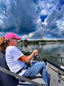 While bigger tackle is admittedly better suited for trophy-sized catfish, using light-tackle techniques will yield more bent rods. But Capt. Simms says most of his clients much prefer bent rods and big smiles rather than playing the “waiting game.” (Photo: Capt. Richard Simms)