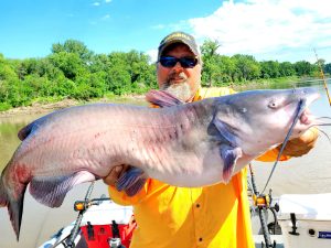 This monster 27-pound channel cat held by the author was caught by a client in 2022. There were numerous prespawn catfish in the area, and they were prime for catching. Being in the right place was the key to success.