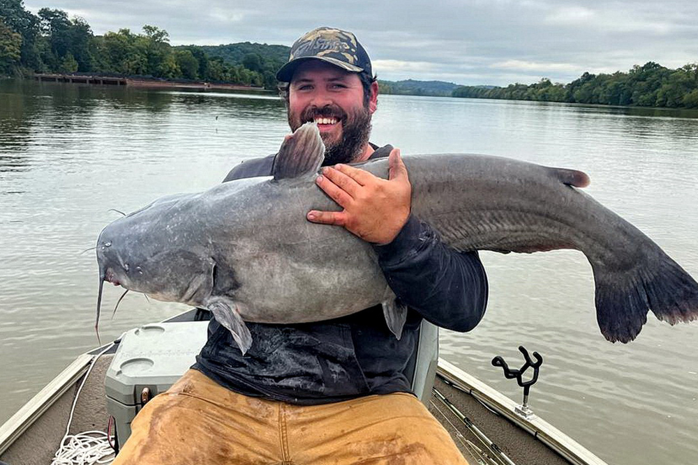 Brad Stapleton of Greenfield, Ohio caught this 62-pound blue cat in West Virginia’s Kanawha River.