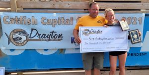 Jeff and Kora Jordheim, a father/daughter team after they won the Catfish Capital Challenge at Drayton, ND. Women and girls compete in many of today’s catfishing tournaments.