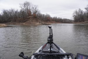 The juncture of two creeks is an excellent place to kayak fish for big cats.