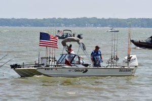 Veterans and volunteers for Disabled Veterans Outdoors enjoy an annual weekend fishing for catfish on Sandusky Bay in Ohio.