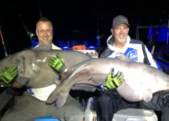 Stacey Gaston caught a 99-pound blue and Joey Kirby caught at 91-pound blue within 5 minutes of each other.