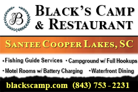 small banner for black's camp and restaurant