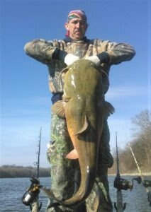 Roger Breedlove is shown her with a nice example of a Wilson Lake Flathead. This beast was estimated in the 65- to 70-pound weight class. 