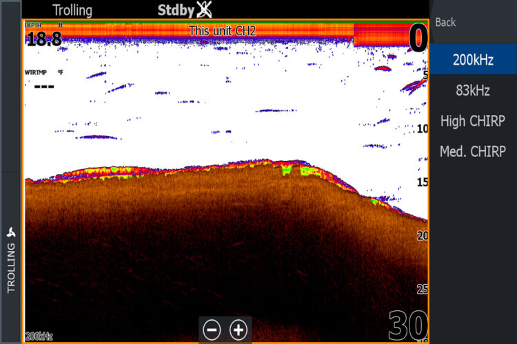 Traditional 2D sonar pings a single echo and is available in 200kHz or 83kHz. (Brad Wiegmann Photo)