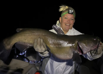 T.J. Gramberg of Siren, Wisconsin, targets fat channel catfish like this one when she’s out guiding anglers on the Clam River lakes. (T.J. Gramberg photo)