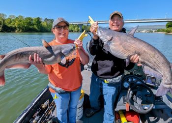 Terry Madewell, a frequent contributor to CatfishNOW, had never used this particular light-tackle technique for catfish. But he and his daughter Melissa got an excellent taste of how it works fishing with the author earlier this year. (Photo: Capt. Richard Simms)