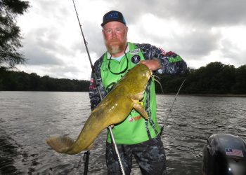 Jay Gallop holding a flathead catfish