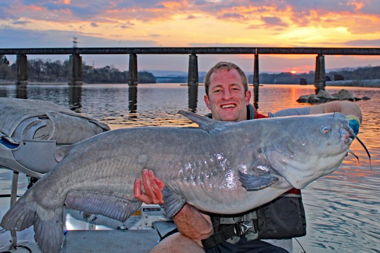 Capt. Sam Simons shows off a monster blue