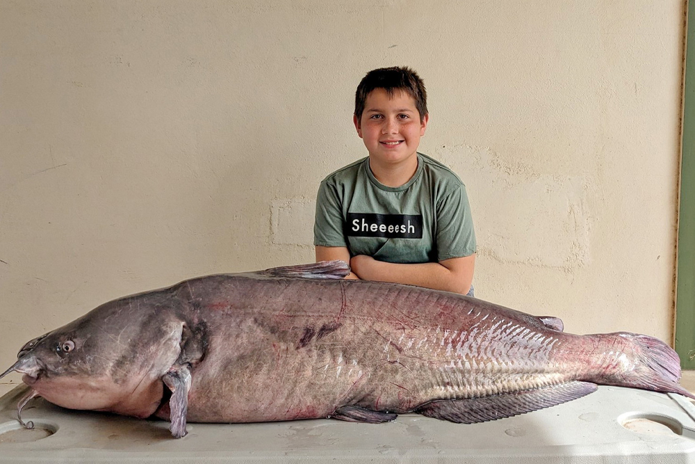 Kid Catches Whopper Lone Star Blue Cat