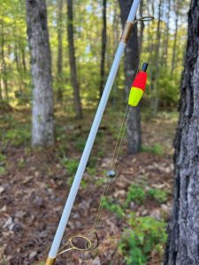 A simple rig with a bobber, split shot and small circle hook works great when fishing riprap for small channel cats.