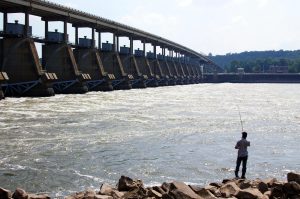 The fast-moving tailwaters below big-river dams often harbor huge concentrations of catfish that can be caught from shore.