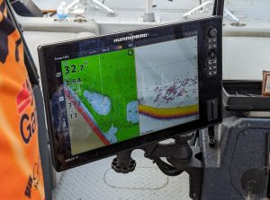 During the CatfishNOW media camp in May, anglers often saw their sonar screens lit up with signatures of big catfish schools.