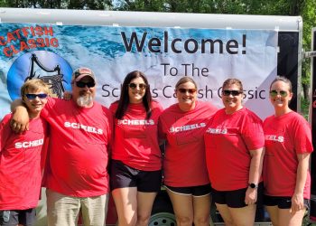 The weigh-in crew at the brand-new Moorhead, Minnesota tournament that is now known as the Marley Concrete Cats Tournament. It was at this event that the crew first truly came together as the team.