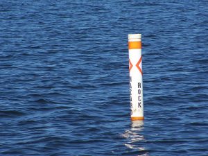 Government buoys often mark the location of unusual bottom structure that attracts feeding catfish, but use caution when fishing near them.