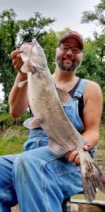 The author’s personal best from his local prairie river, a 33-1/2-inch lunker caught near a snag. He used a blood-flavored dip bait called it out of the debris.