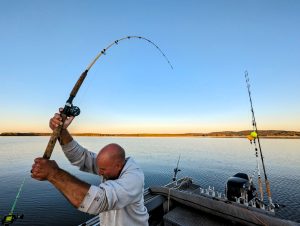 Brandon Miller believes a powerful hookset is important for landing big flatheads.