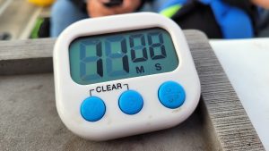 A $2 kitchen timer provides a simple way to stay on track with time while catfishing. A cellphone clock will also work well.
