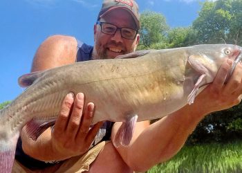 Jeff Miller holding a 29-inch Sheyanne River channel cat.