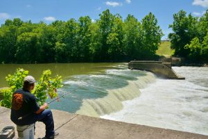 This lock wall that was constructed in 1887 on the Kentucky-West Virginia state line provides anglers an opportunity to fish in both swift and slack water.