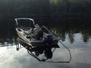 A Georgia DNR fisheries biologist electrofishes for flathead catfish as part of the agency’s removal program. Although it appears easy, catfish are some of the most difficult species to survey using electrofishing due to their resistance to certain electrical pulse rates.