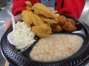A plate catfish dinner served in the Fish Tent at the World’s Biggest Fish Fry. (Photo by Monte Starks)