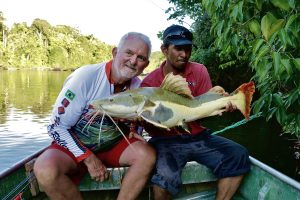 Greg Thompson and his guide celebrated a redtail catfish caught on the Cinaruco River in Venezuela.